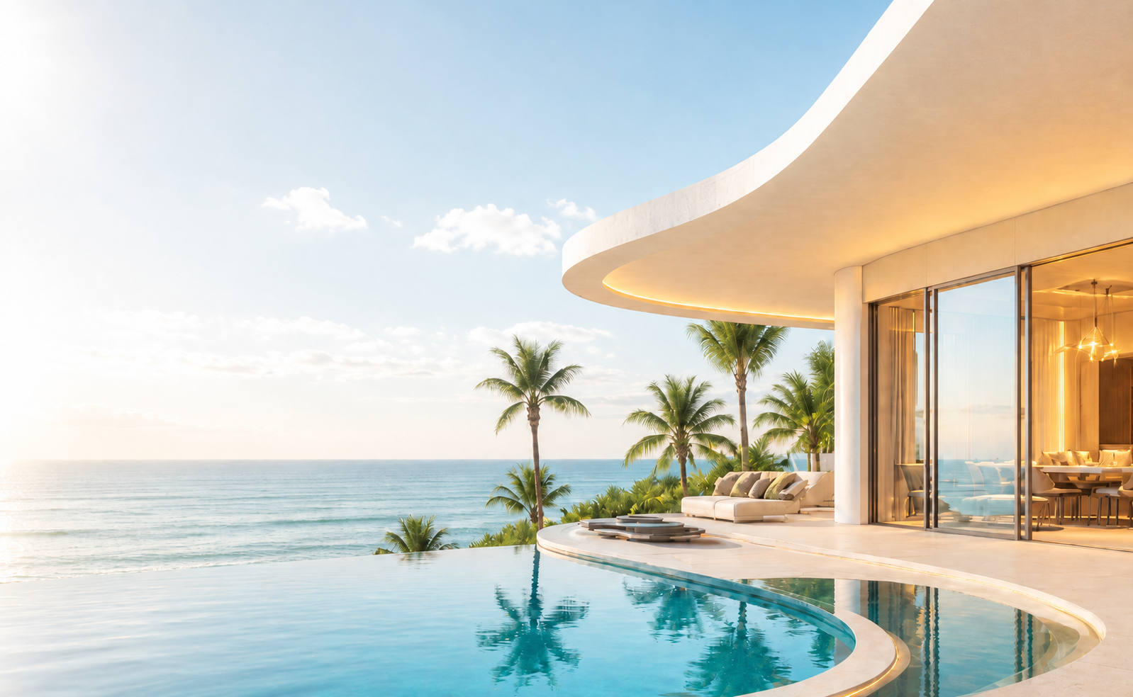 Oceanfront ONIRIA residence with pool and palm trees
